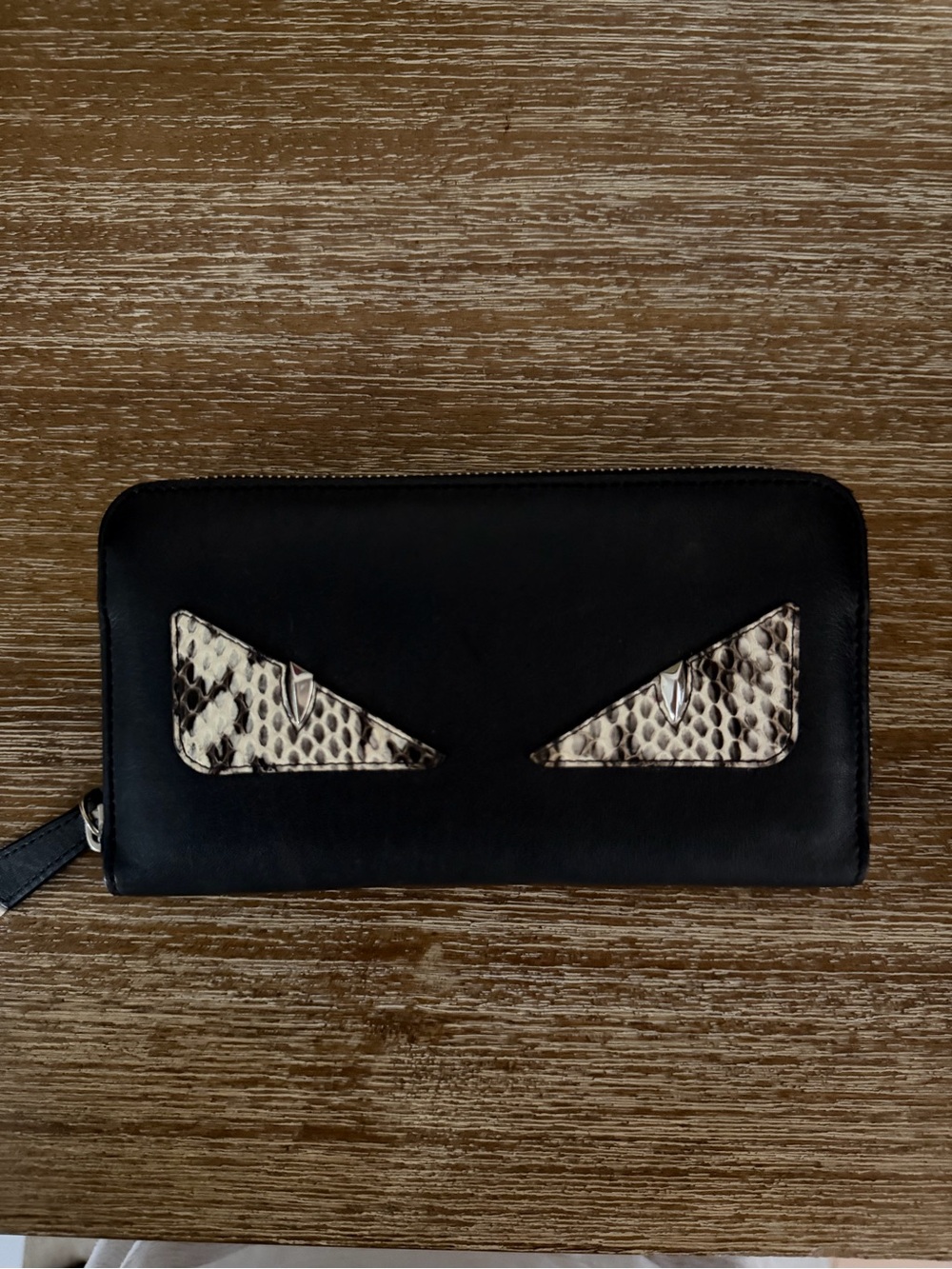 RARE FENDI PYTHON Black Wallet/Clutch with Snake-Print Eye Accents
